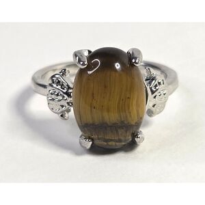 Tigers Eye Stone Silver Tone Ring  Size 8 1/4